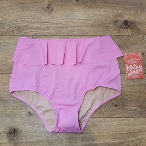 NWT Kortni Jeane Womens Pink Peplum High-Rise  Swim Bottoms Medium FREE SHIPPING